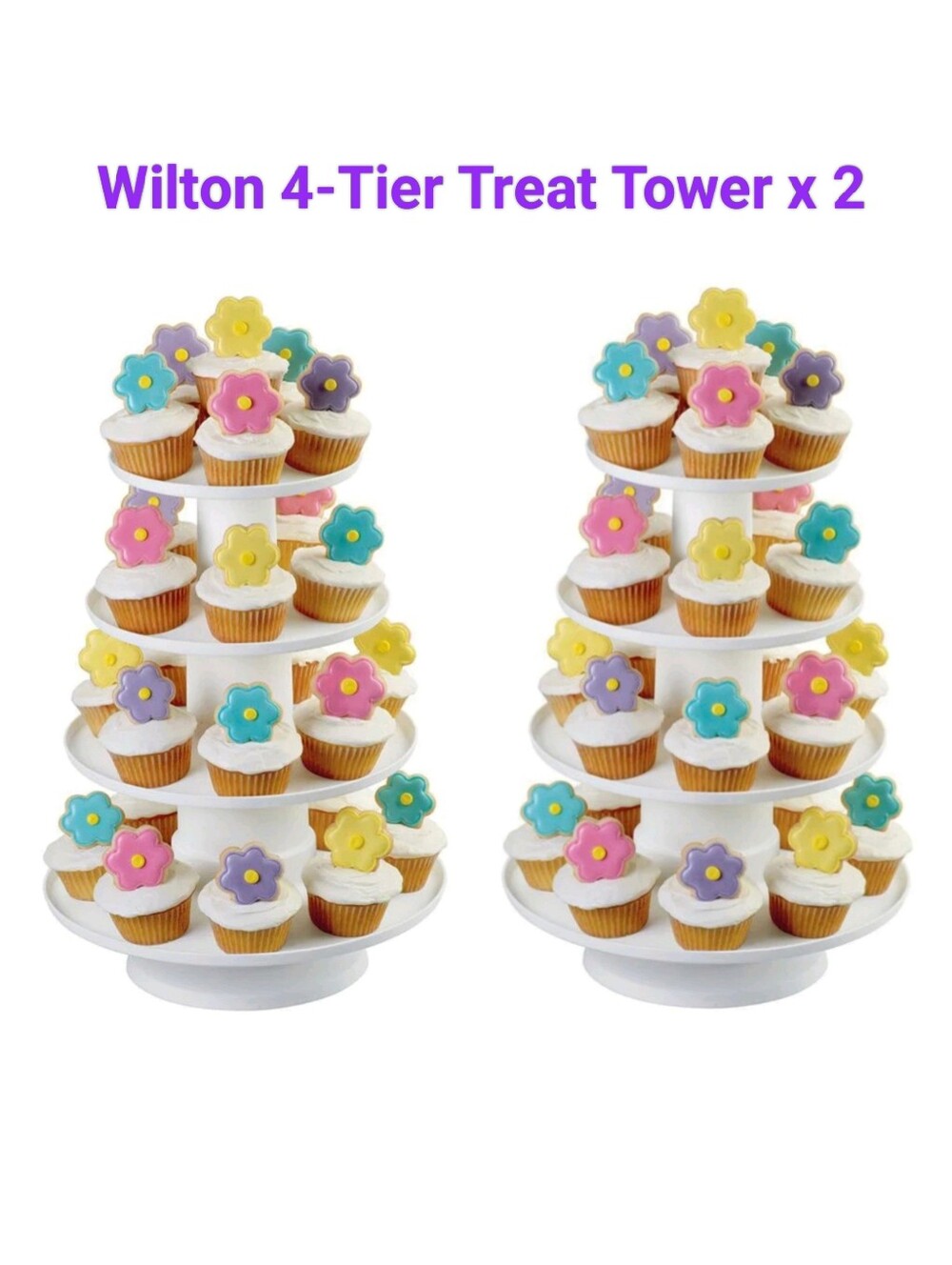 Wilton 4-Tier Treat Tower x2, Cupcakes Desserts Candies Party Stand, White Cream